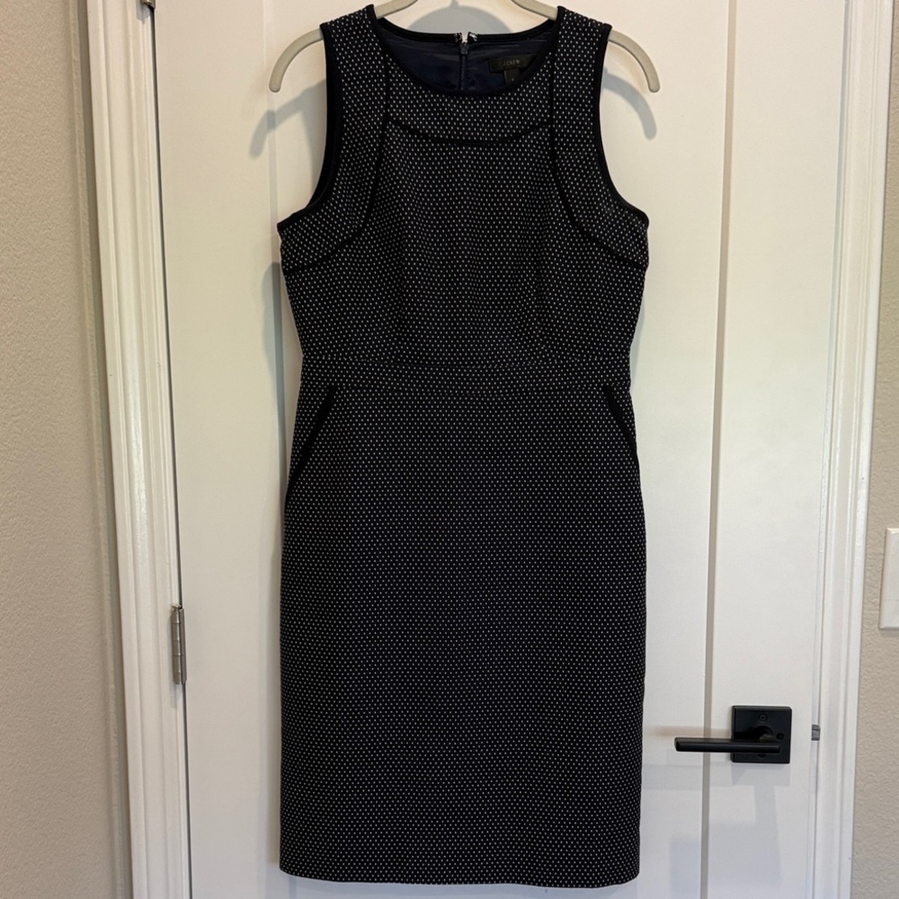 J. Crew Blue and White Dotted Midi Dress